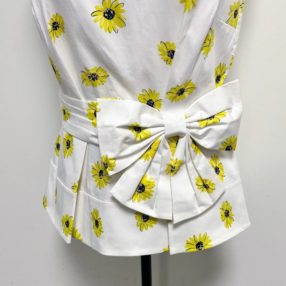 Kate Spade White Yellow Sleeveless Daisy Dot Bow Peplum Top 4 New With Flaws
